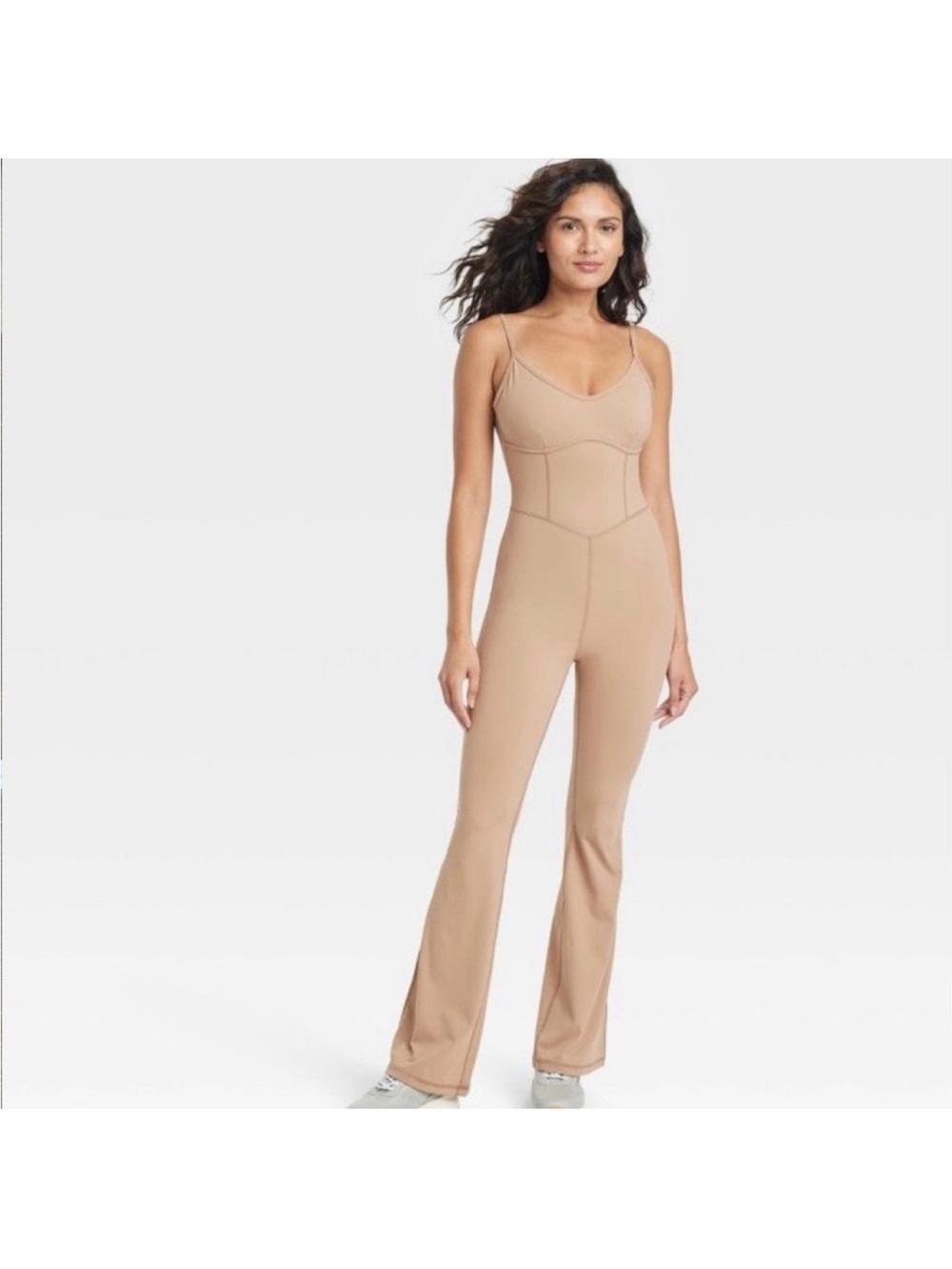 NWOT JoyLab Nude Athletic Jumpsuit, Flare Legs, Spaghetti Strap, Size Medium